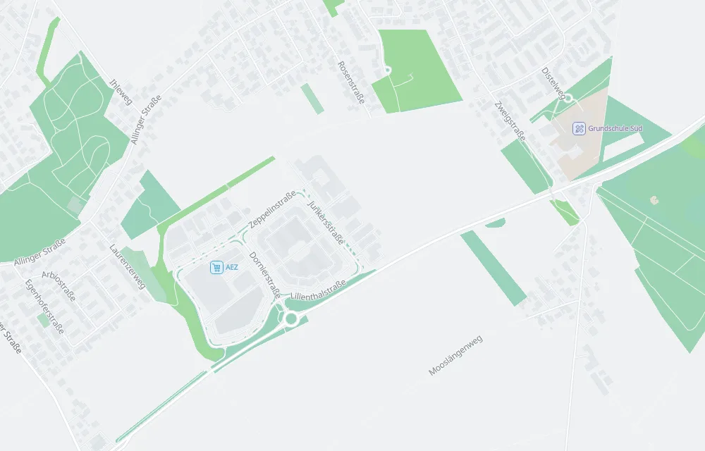 Kartenausschnitt Puchheim, Gewerbegebiet an der Lilienthalstraße mit der Junkersstraße